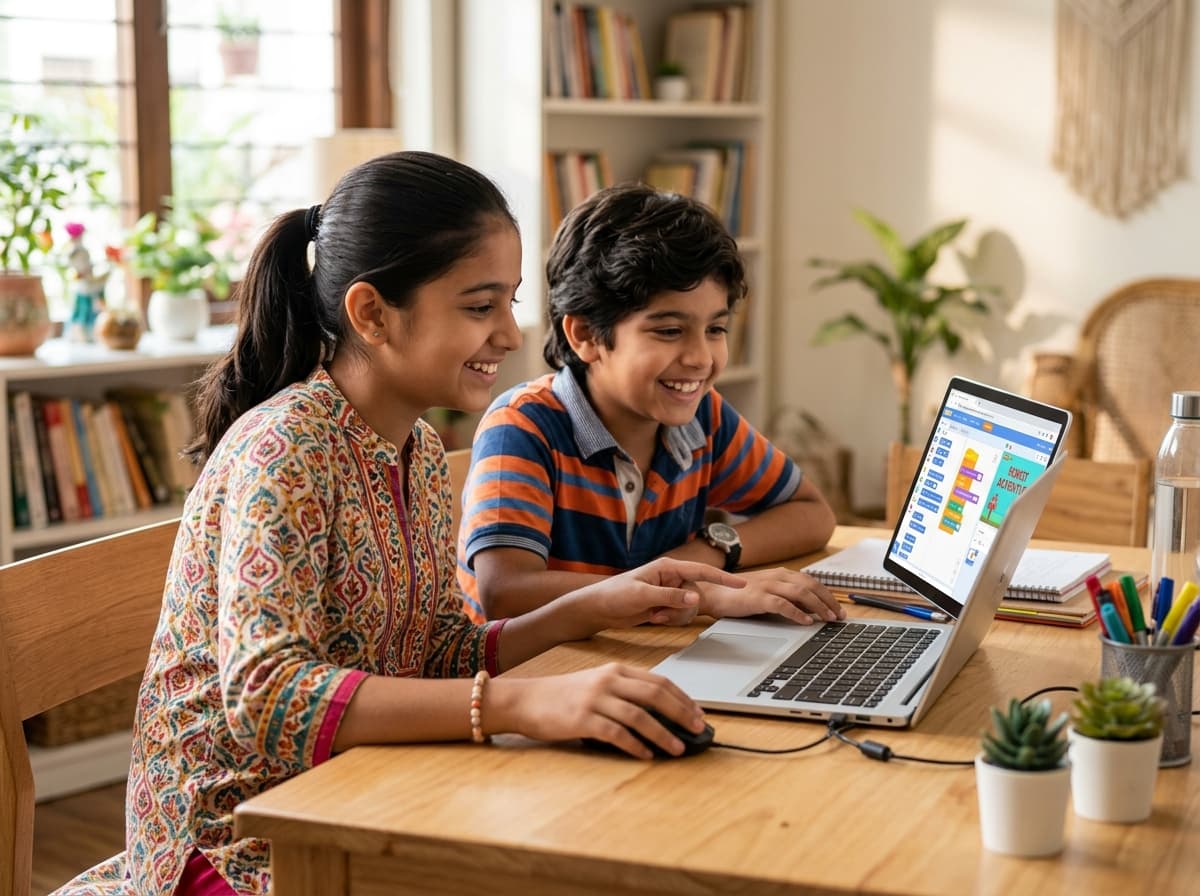 Children learning AI coding at home in Agra